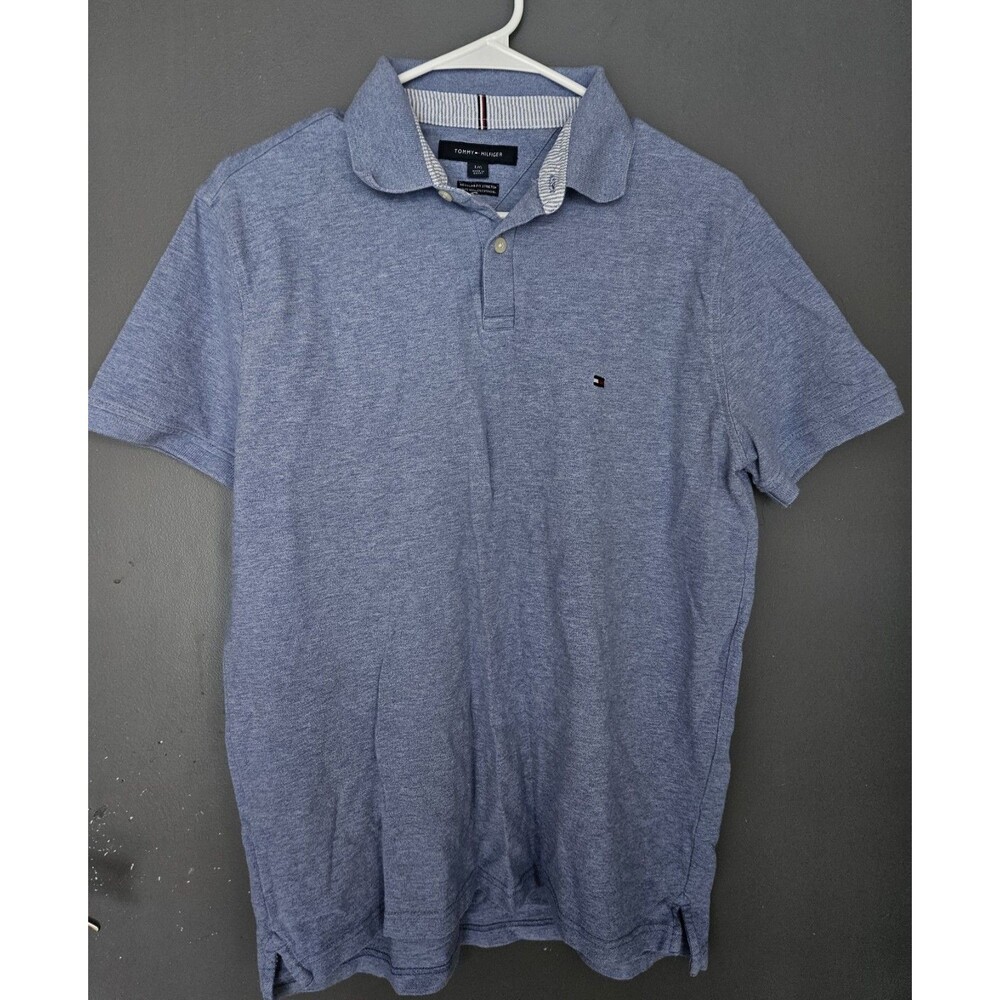 Tommy Hilfiger Men’s Blue Solid Regular Fit Stretch Polo Shirt Size L